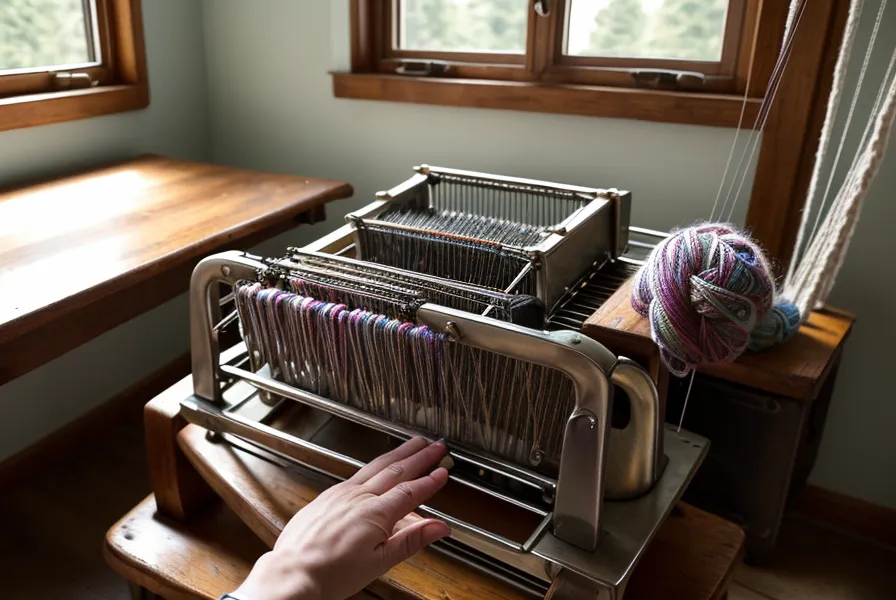 Föhn wird genutzt, um altes, verhärtetes Fett an der Strickmaschine vor der Reinigung aufzuweichen