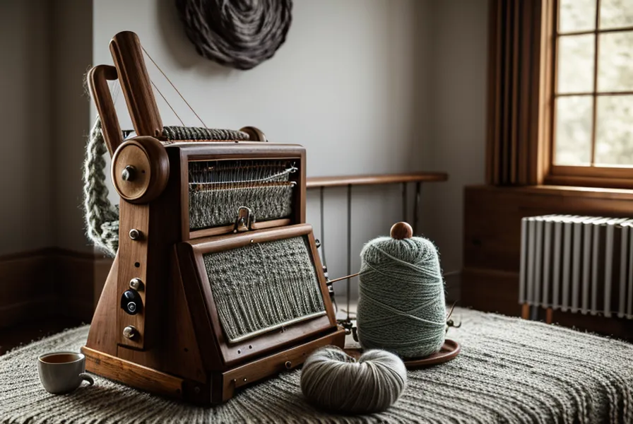 Brother Strickmaschine mit Zubehör für Maschinenstricken-Anfängerinnen: Sperrschiene, Deckernadeln und Gewichte auf dem Nadelbett