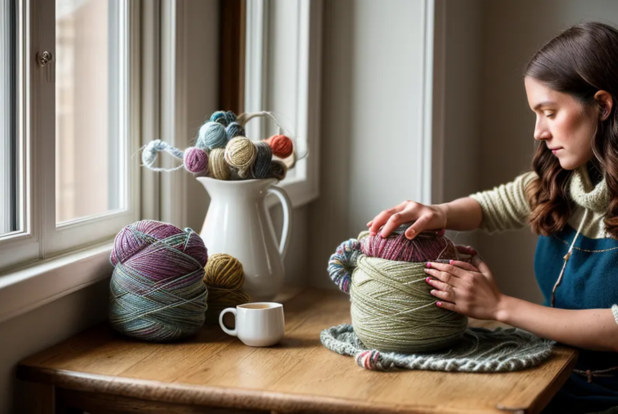 Spannmast der Brother Strickmaschine mit eingefädeltem Garn für die richtige Fadenspannung beim Maschinenstricken