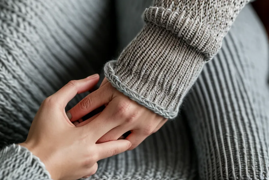 Fertiges Fangpatent-Musterstück auf der Strickmaschine — Ergebnis nach angepasster Fadenspannung