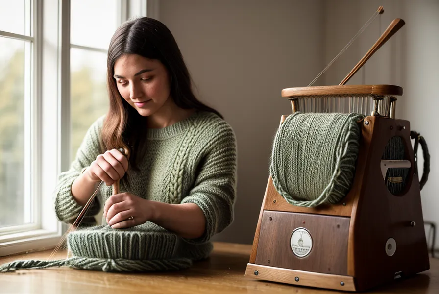 Anfängerfehler beim Maschinenstricken: Korb mit bunten Wollresten und ungeordneten Strickproben ohne Ordnungssystem