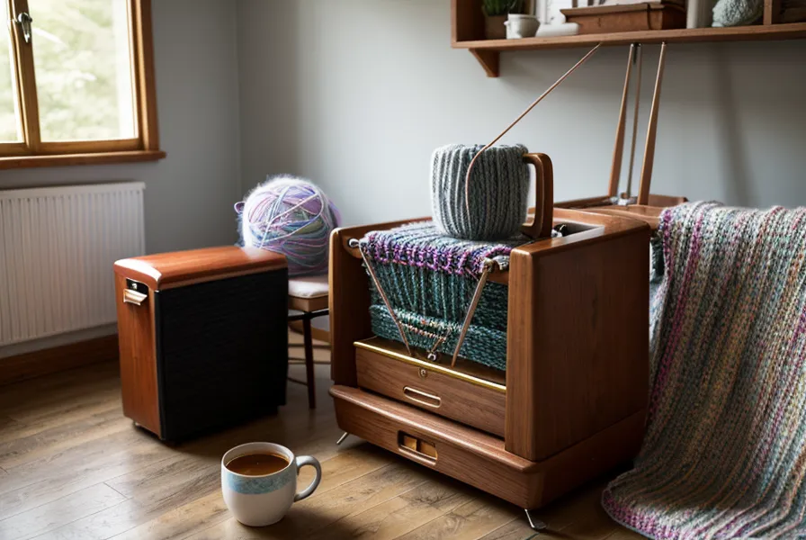 Abketten mit der Häkelmethode: Hände führen die Häkelnadel Masche für Masche von der Strickmaschine