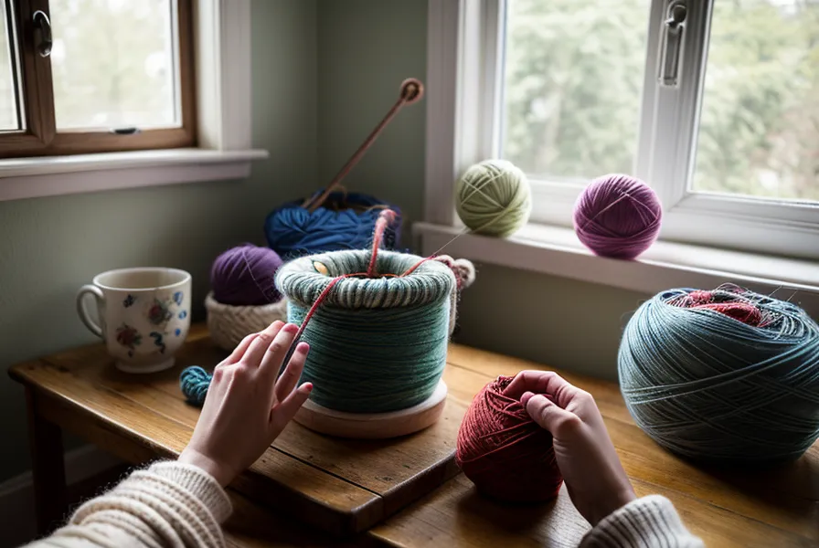 Detailansicht der Nadeln an der Strickmaschine, die unterschiedliche Maschenweiten je nach Garnstärke zeigen.