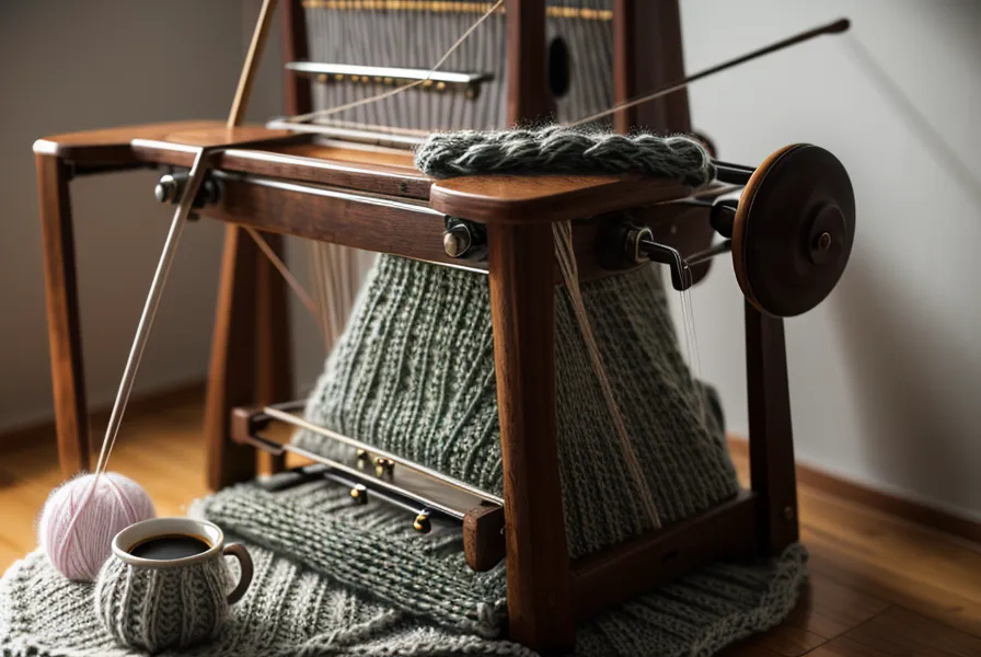 Winzige eingeprägte Zahlen auf dem Nadelbett einer Brother Strickmaschine, kaum lesbar ohne Markierung