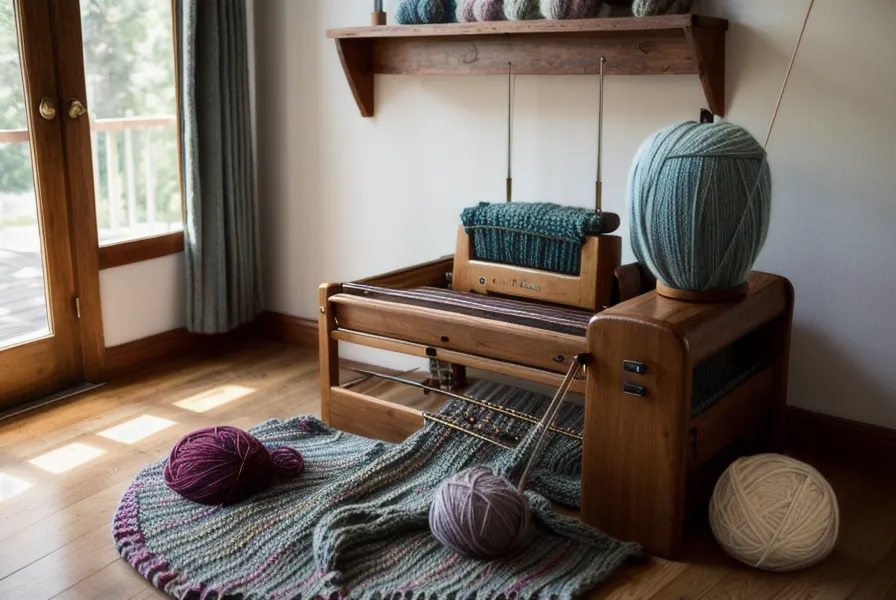 Lochkarte wird in eine mechanische Strickmaschine eingeführt, Beispiel für Lochkarten-Technik beim Norwegermuster