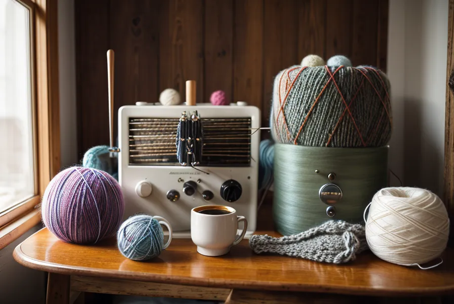 Maschinenstricken lernen als Anfängerin: Brother KH-Serie Strickmaschine mit verhedderter Wolle auf dem Nadelbett