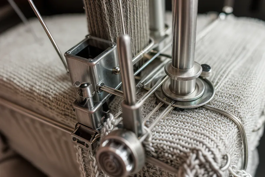 Weißer Hebel an der Rückseite des Strickschlittens, der den Reihenzähler der Brother-Strickmaschine erst auslöst