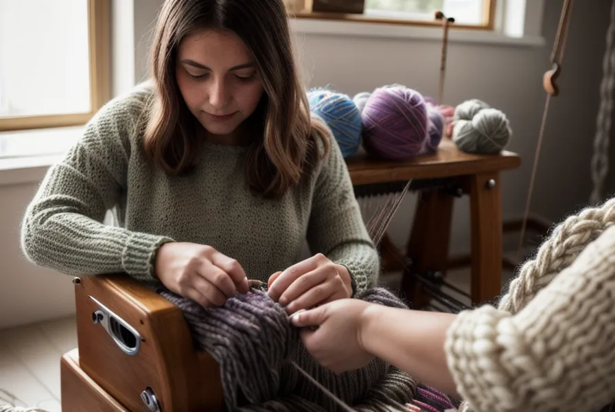 Sockenferse mit Krallengewichten an der Strickmaschine – verkürzte Reihen beim Maschinenstricken für Socken