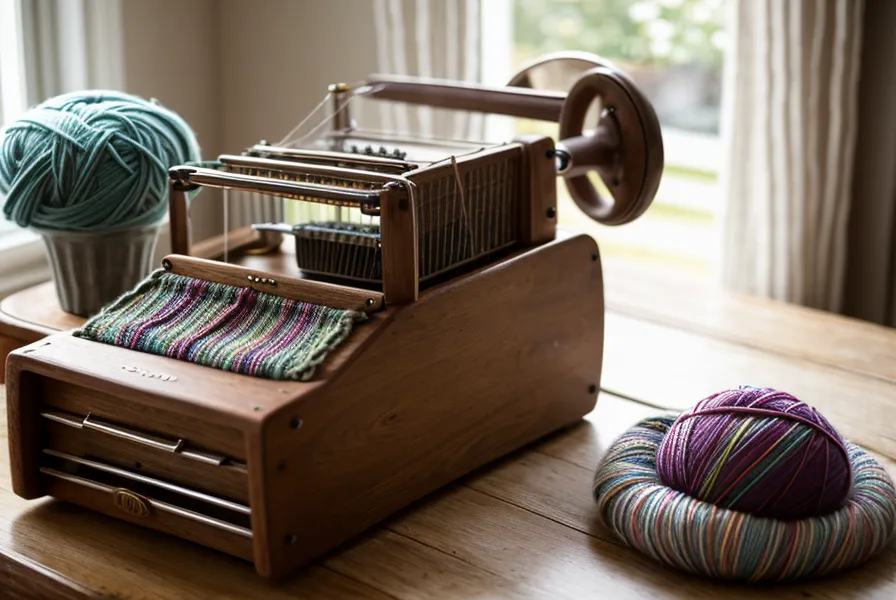 Hände korrigieren eine gefallene Masche an der Strickmaschine mit einer Umhäkelnadel – Erfahrung aus dem Strickkurs-Test