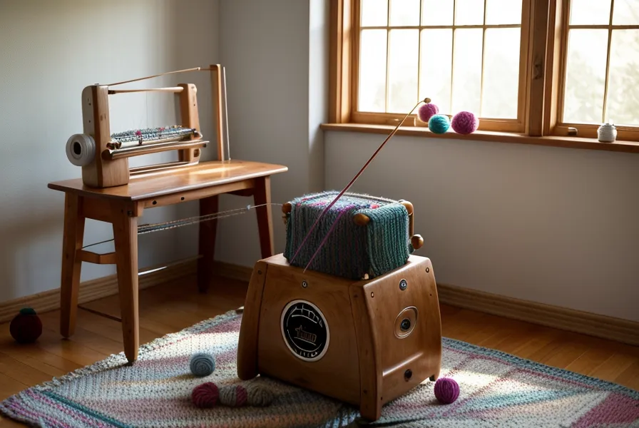 Der Maschenweitenregler am Schlitten einer Brother Strickmaschine, eingestellt beim Wiedereinstieg nach der Pause