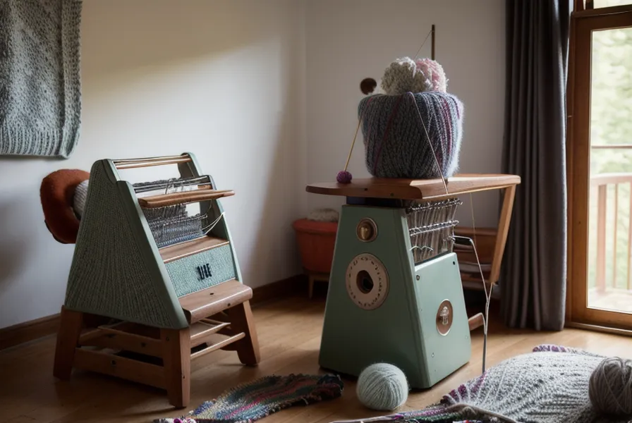 Manueller Wollwickler formt beim Wickeln einen gleichmäßigen Wollcake für die Strickmaschine