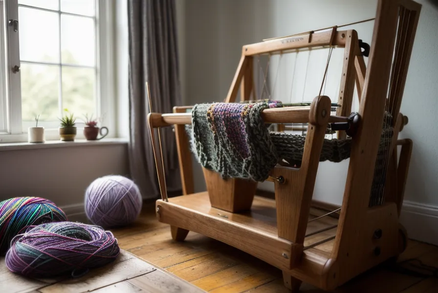 Garn wird beim Wickeln über einen Paraffinblock gezogen, um Reibung im Nadelbett der Strickmaschine zu senken